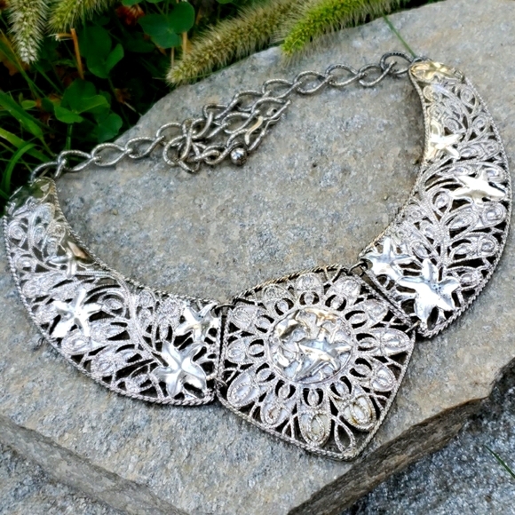 Vtg Barrera for Avon Chunky Ornate Collar Necklace - Picture 3 of 10
